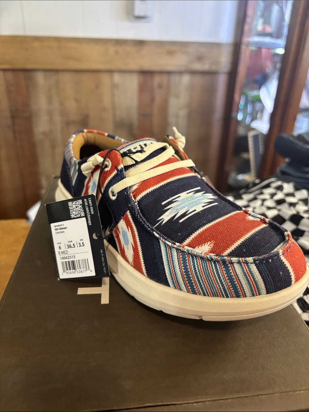 Striped Aztec Canvas Boat Shoe - Navy & burnt orange 10042515
